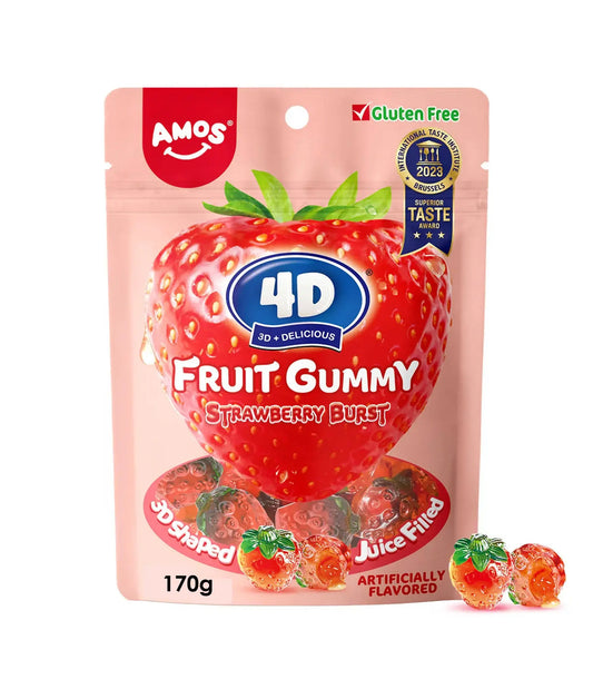 Amos 4D Fruit Gummy 170g - Strawberry Burst - Fraises